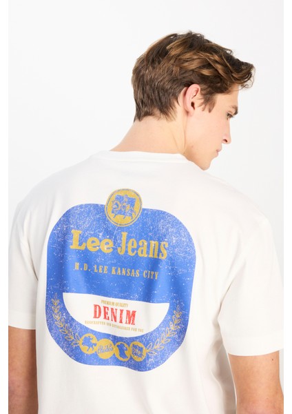 %100 Pamuk Relaxed Fit Geniş Bisiklet Yaka Baskılı Ekru Tişört fiyatları