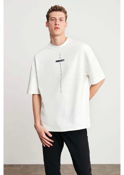 Baskılı Oversize T-Shirt - Beyaz
