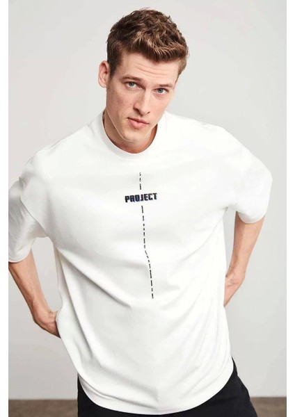 Baskılı Oversize T-Shirt - Beyaz