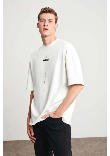 Baskılı Oversize T-Shirt - Beyaz