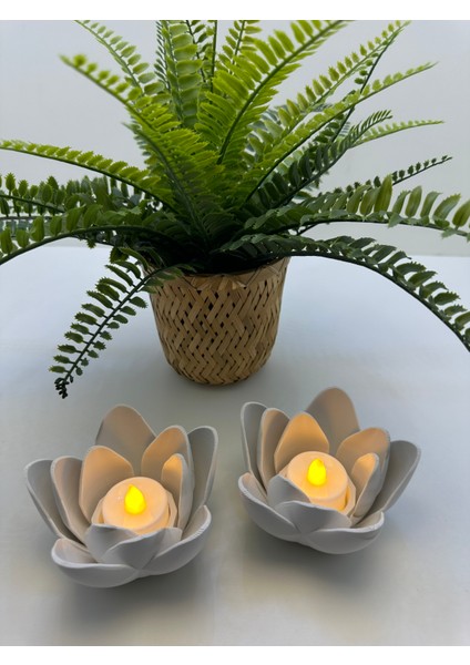 3D Baskı Beyaz Renk Lotus Şekilli Mumluk