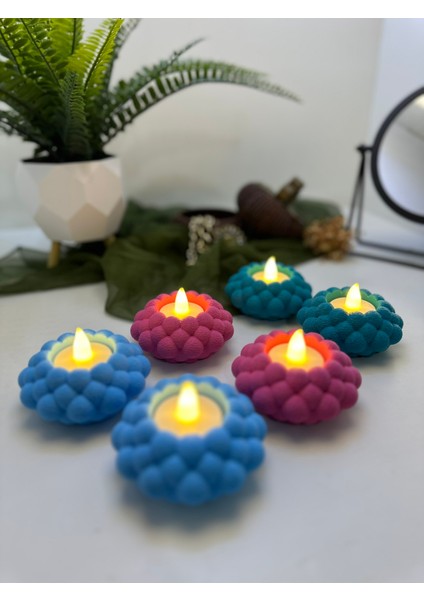 3D Baskı 3 Renk Bubble Şekilli Mumluk 6 Lı Set