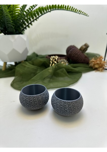 3D Baskı Gümüş Renk Geometrik Şekilli Mumluk 2'li Set