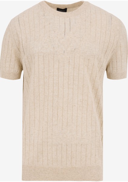 Bisiklet Yaka Regular Fit Jakarlı Bej Erkek Kazak FC5SM-KZK 2764