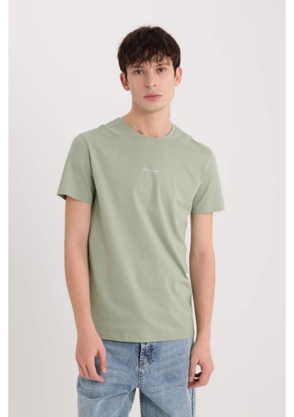 %100 Pamuk Slim Fit Dar Kesim Bisiklet Yaka Baskılı Kısa Kollu Tişört D5566AX25SP