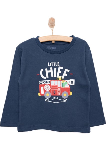 Basic Itfaiye Araç Desenli Interlok Uzun Kol Tshirt Erkek Bebek