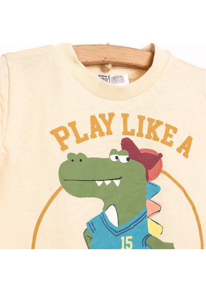 Basic Erkek Şampiyon Dinozor Baskılı Şortlu Takım Erkek Bebek modelleri