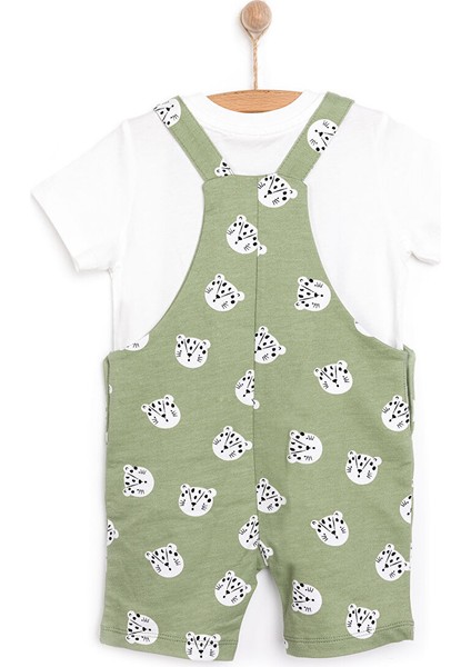 Basic Erkek Kedi Desenli Şort Salopet-Tshirt Erkek Bebek