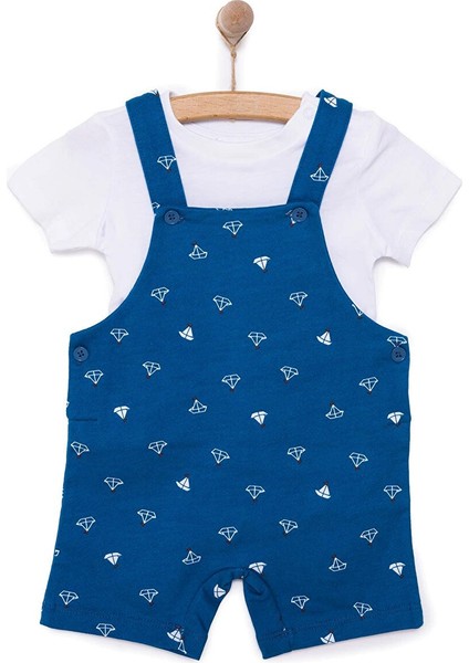 Basic Erkek Yelken Desenli Şort Salopet-Tshirt Takım Erkek Bebek