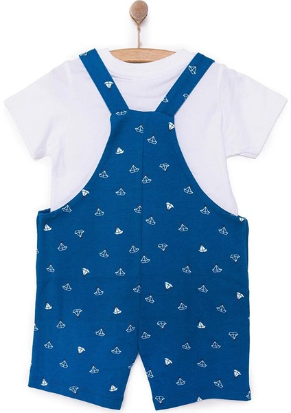 Basic Erkek Yelken Desenli Şort Salopet-Tshirt Takım Erkek Bebek