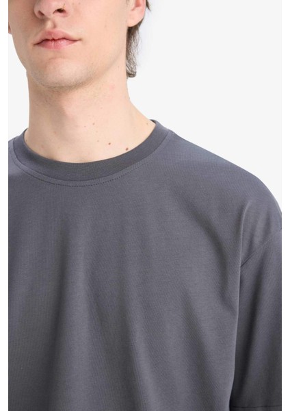 Oversize Geniş Kalıp Bisiklet Yaka Basic Düz Kısa Kollu Tişört E6885AXNS modelleri