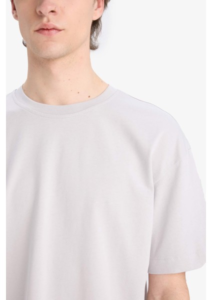 Oversize Geniş Kalıp Bisiklet Yaka Basic Düz Kısa Kollu Tişört E6885AXNS