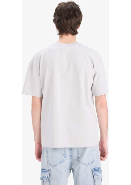 Oversize Geniş Kalıp Bisiklet Yaka Basic Düz Kısa Kollu Tişört E6885AXNS