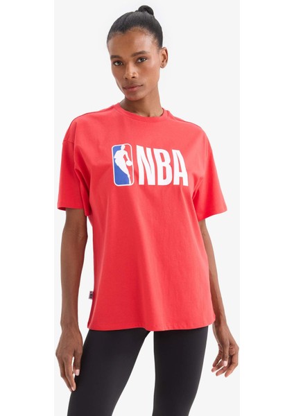Defactofit Nba Wordmark Oversize Fit Bisiklet Yaka Baskılı Sporcu Kısa Kollu TIŞÖRT V9082AZ25SP