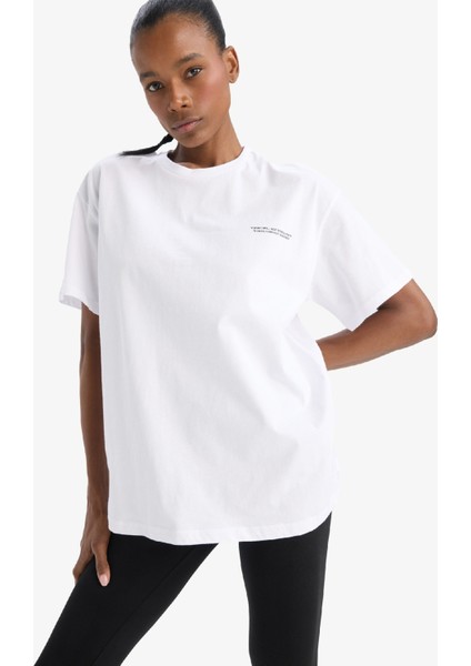 Defactofit Oversize Geniş Kalıp Bisiklet Yaka Kısa Kollu TIŞÖRT T7793AZ25SP