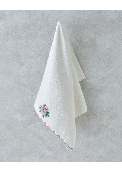 Rossy Pamuklu Kabartma Nakışlı Yüz Havlusu 50X80 cm Ekru