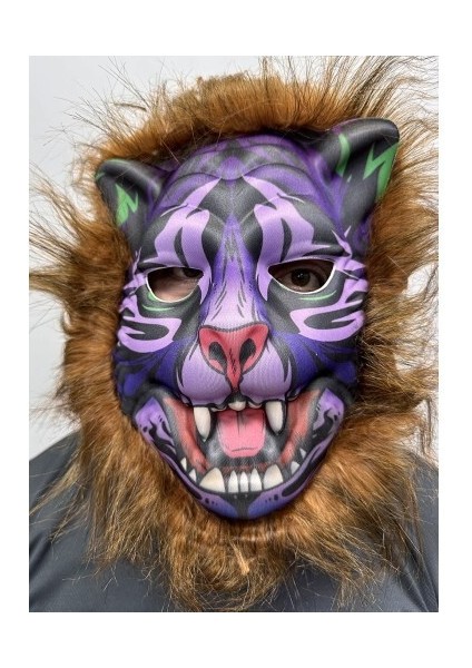 Kahverengi Saçlı Dişli Kurt Maskesi Mega Peluş 16 No