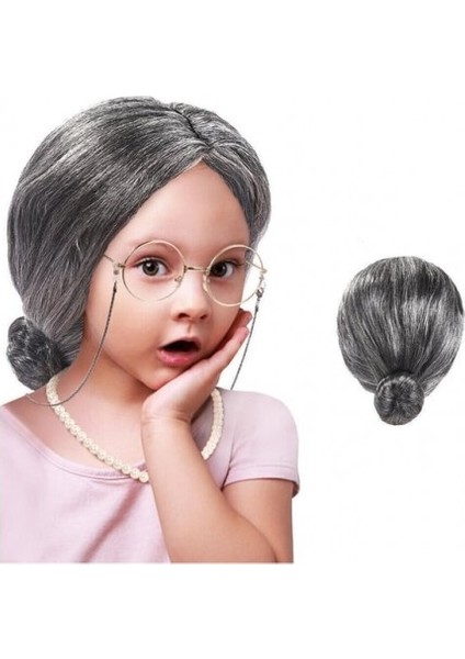 Gri Yaşlı Peruğu çocuk yetişkin uyumlu