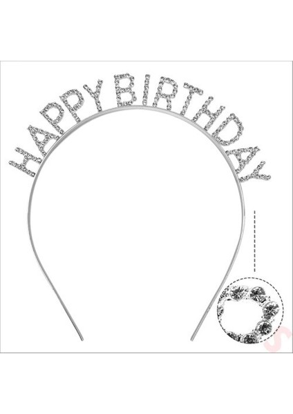 Gümüş Kristal Taşlı Happy Birthday Tacı indirimleri