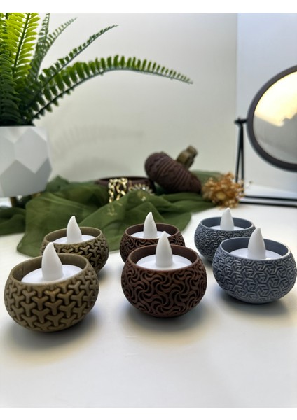 3D Baskı 3 Renk Geometrik Şekilli Mumluk 6'lı Set