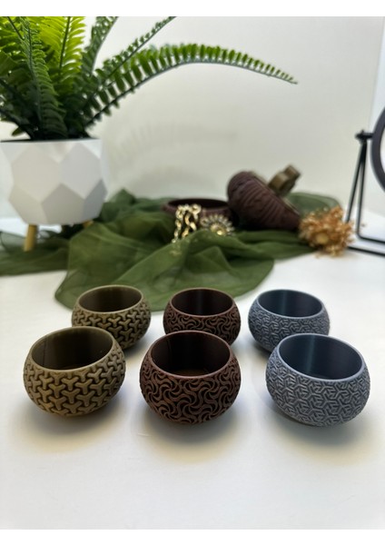 3D Baskı 3 Renk Geometrik Şekilli Mumluk 6'lı Set