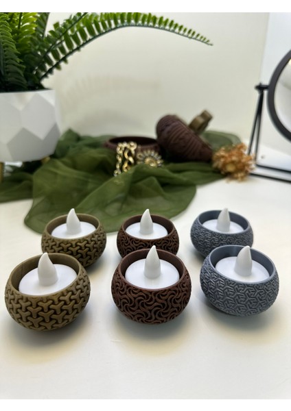 3D Baskı 3 Renk Geometrik Şekilli Mumluk 6'lı Set