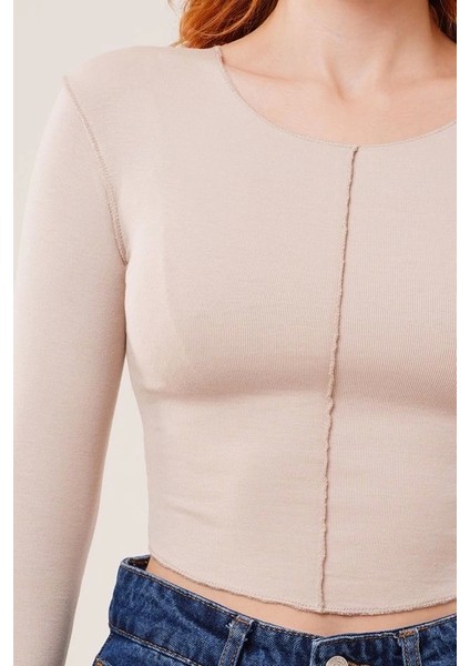 Ters Dikişli Basic Krem Body Bluz