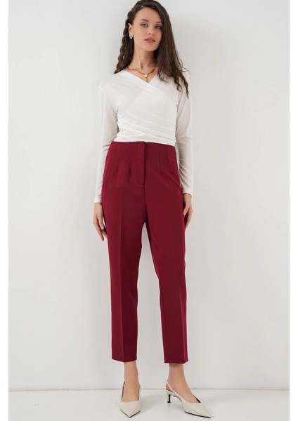 6650 Yüksek Bel Kumaş Pantolon Bordo