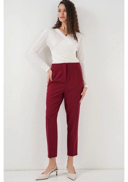 6650 Yüksek Bel Kumaş Pantolon Bordo
