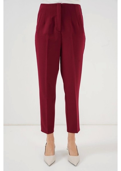 6650 Yüksek Bel Kumaş Pantolon Bordo