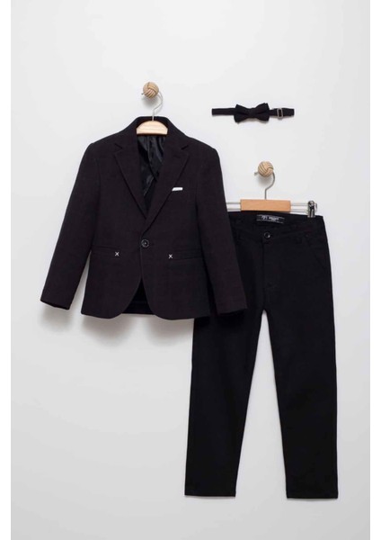 Blazer Ceket, Pantolon ve Papyon Erkek Çocuk Takım Elbisesi - Siyah