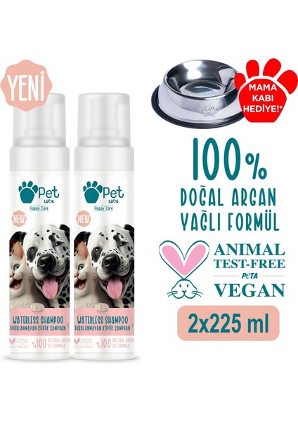 Kediler Ve Köpekler İçin Durulanmayan Köpük Şampuan Çilek 2X225 Ml 100% Doğal Argan Yağlı