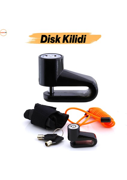 Disk Kilidi Motosiklet Bisiklet Disk Kilit Hatırlatma Halatlı Taşıma Çantalı Hırsız Önleme Güvenlik