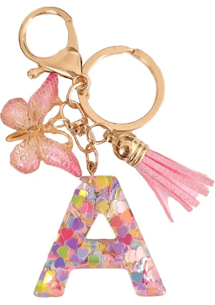 Az Dreamy Pullu Harfler Anahtarlık Kadınlar Için Püskül Kelebek Kolye Ilk Anahtarlık Çanta Süspansiyon Çanta Charms Araba Anahtarlık (Yurt Dışından)