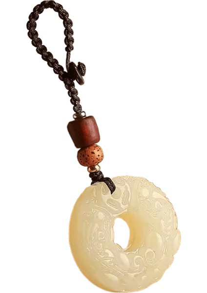 Doğal Oyma Yeşim Emniyet Tokası Isırık Para Pixiu Anahtarlık Servet Transferi El Işi Retro Oyma Bodhi Sandal Ağacı Kolye Rengi:beyaz Renk (Yurt Dışından)