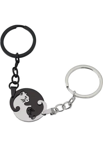 Çift Kedi Anahtarlıklar Bulmaca Yuvarlak Kalp Sevgilisi Hayvan Anahtar Yüzükler Kadınlar Için Sevgililer Günü Hediyesi Erkekler Çanta Dekorasyon Takı (Yurt Dışından)
