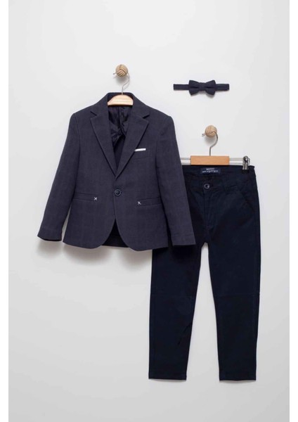 Blazer Ceket, Pantolon ve Papyon Erkek Çocuk Takım Elbisesi - Lacivert