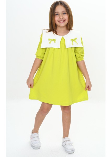 Kız Çocuk Yaka Detaylı Elbise
