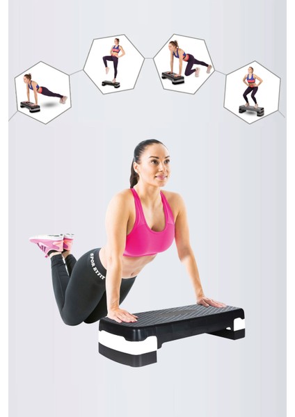 2 Kademeli Kaymaz Taban Fitness Egzersiz Step Tahtası