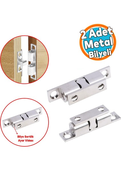 Metal Çıt Çıt Sineklik Dolap Çekmece Mobilya Kapak Tutacağı 2 Adet Bilyalı Bilyeli Kilit Aparat