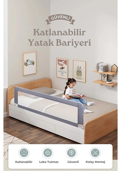 180 - 65 cm Bebek Çocuk Güvenlik Yatak Bariyeri Katlanabilir Baza Korkuluğu Gri Bed Rail For Baby