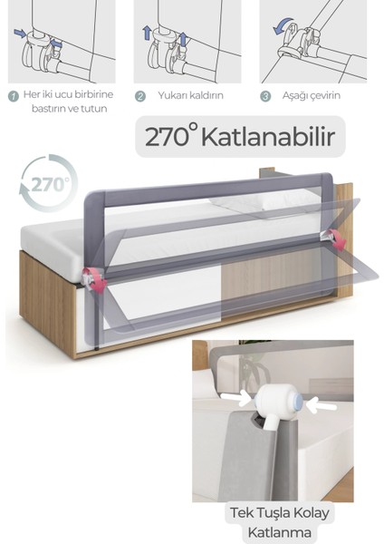 180 - 65 cm Bebek Çocuk Güvenlik Yatak Bariyeri Katlanabilir Baza Korkuluğu Gri Bed Rail For Baby