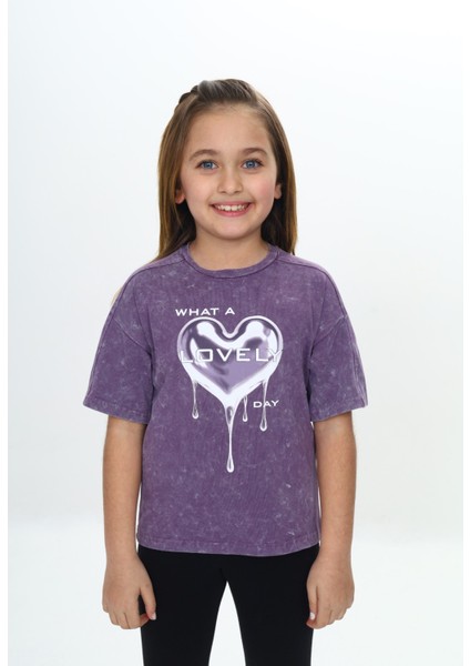 Kız Çocuk Yıkamalı Kalp Baskılı Tişört fiyatları