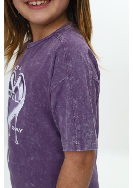 Kız Çocuk Yıkamalı Kalp Baskılı Tişört indirimleri