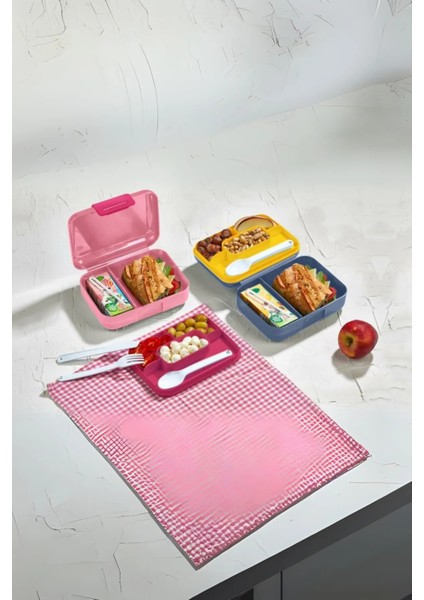 6 Bölmeli Yemek Saklama Kabı – Çatal, Kaşık ve Bıçaklı Beslenme Kutusu, Lunch Box Diyet, Mavi