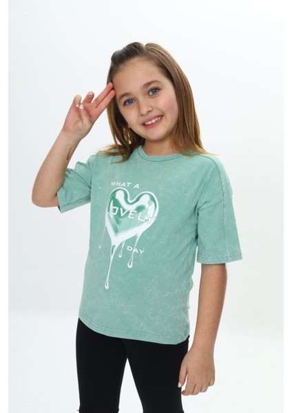 Kız Çocuk Yıkamalı Kalp Baskılı Tişört fiyatları