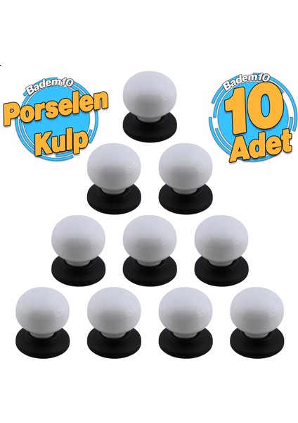 10 Adet Tere Porselen Mat Siyah Beyaz Düğme Mobilya Mutfak Çekmece Dolap Dolabı Kulbu Kulpları