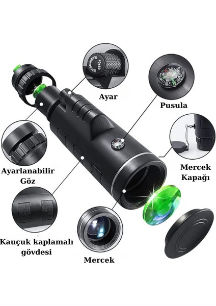 40X60 Monoküler Dürbün Teleskop Tek Göz El Dürbünü Ultra HD ZOOM