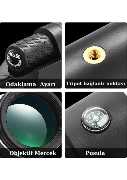 40X60 Monoküler Dürbün Teleskop Tek Göz El Dürbünü Ultra HD ZOOM