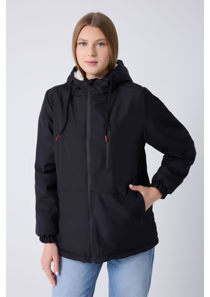 Kadın Siyah Içi Kürklü Su ve Rüzgar Geçirmez Kapüşonlu Kışlık Mont & Kaban & Parka ML-FMM-100-K fiyatları